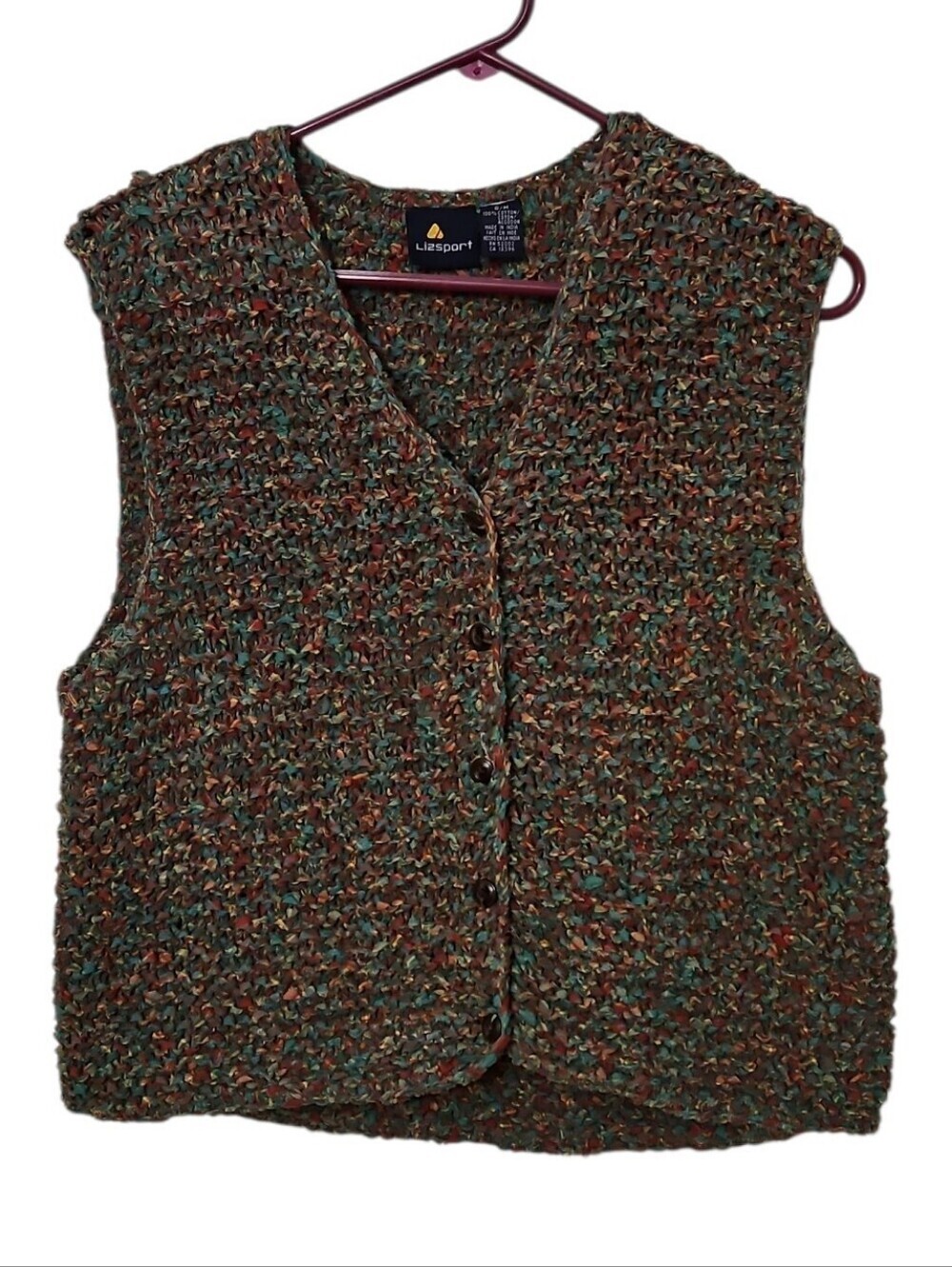 Y2K LizSport Chunky Woven 100% Cotton Multicolored Sweater Vest Sz S/M